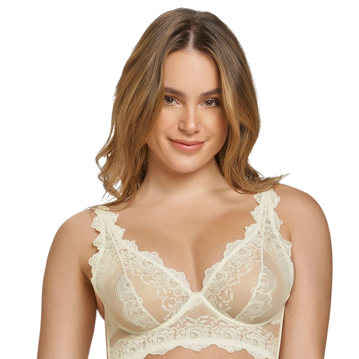 LEONISA - Sostén tipo bralette en encaje y transparencias 011967 Marfil