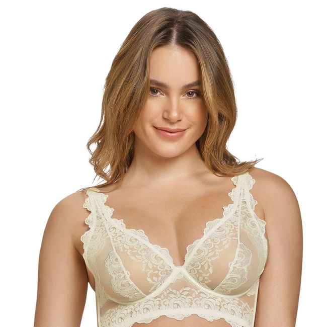LEONISA - Sostén tipo bralette en encaje y transparencias 011967 Marfil