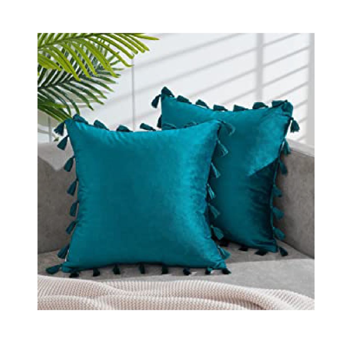 GENERICO - Funda Para Cojin Con Borla - Decorativa - Turquesa