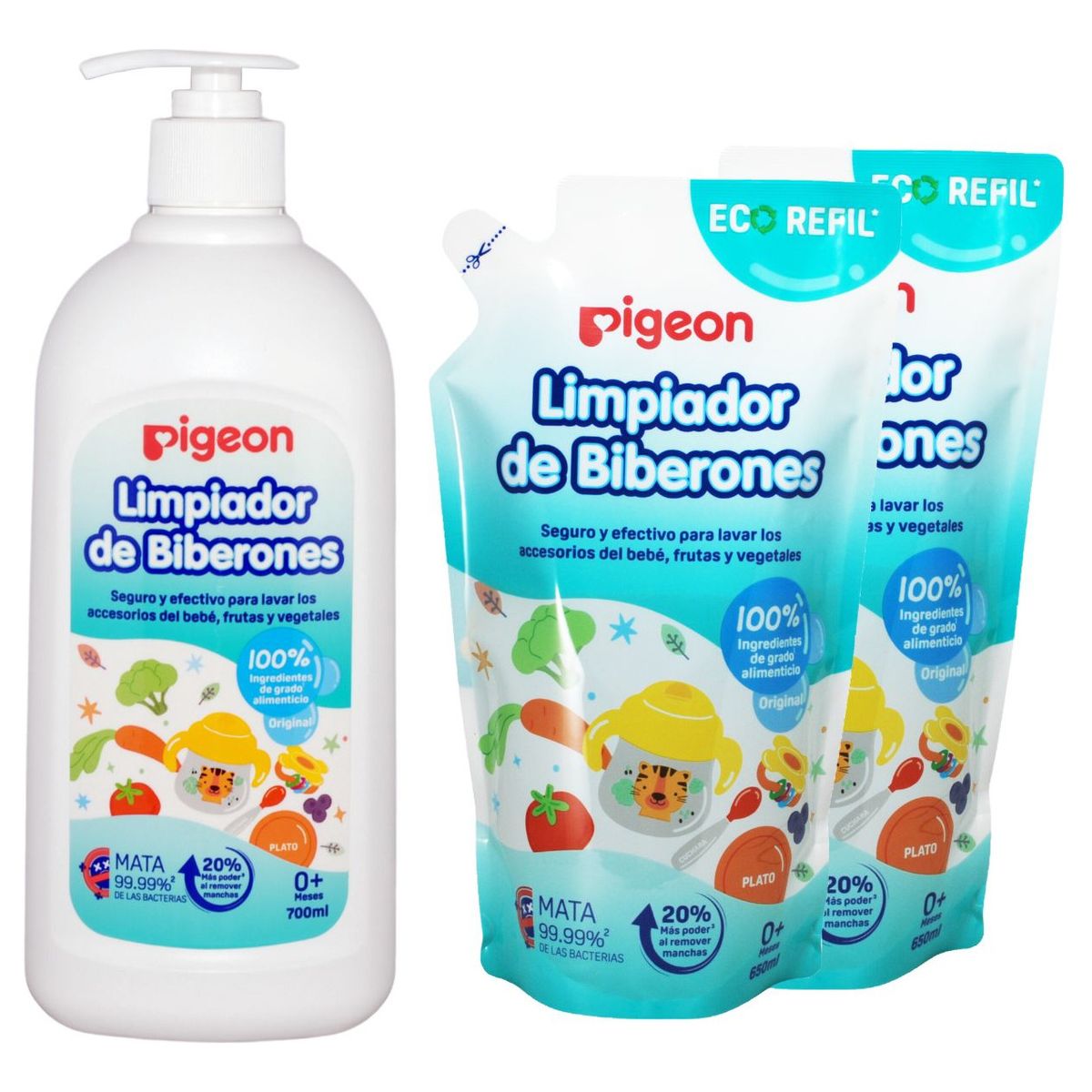 PIGEON - Limpiador De Biberon 700ml + 2 Recargas 650ml