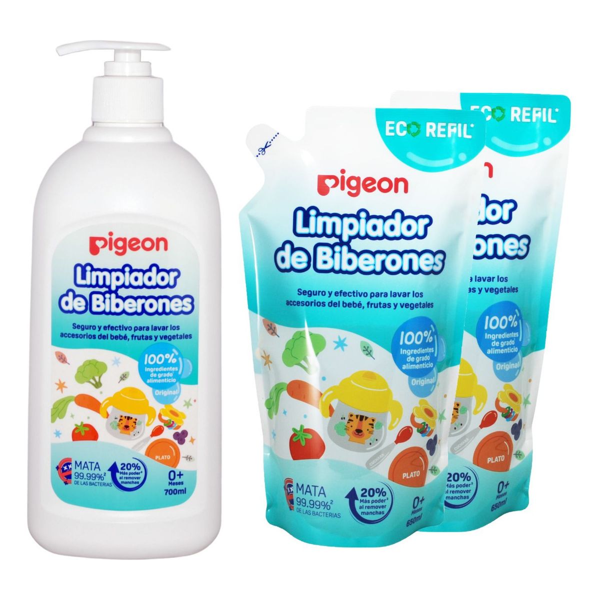 PIGEON - Limpiador De Biberon 700ml + 2 Recargas 650ml