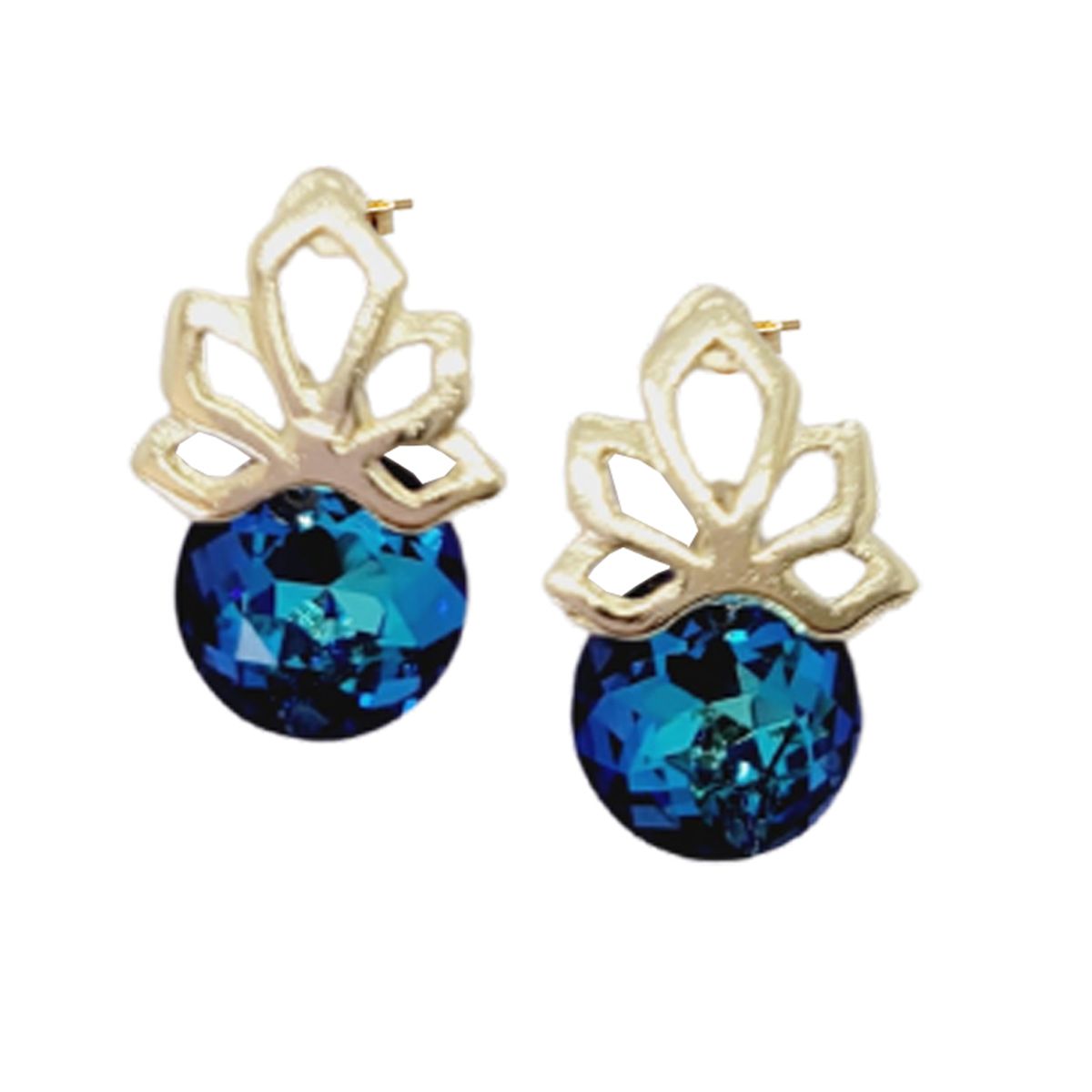 JOYAS MONTERO - Aros Bali Gold 24K creado con cristales de Swarovski® Bermuda Blue