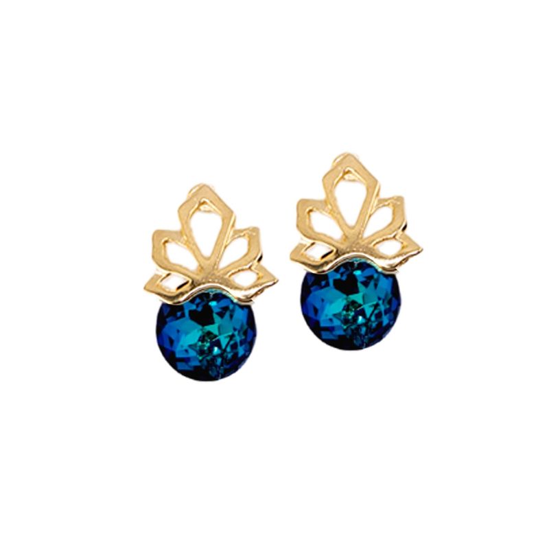 JOYAS MONTERO - Aros Bali Gold Cristales Genuinos Bermuda Blue