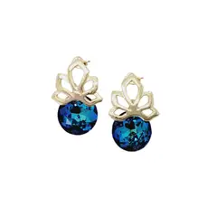JOYAS MONTERO - Aros Bali Gold Cristales Genuinos Bermuda Blue