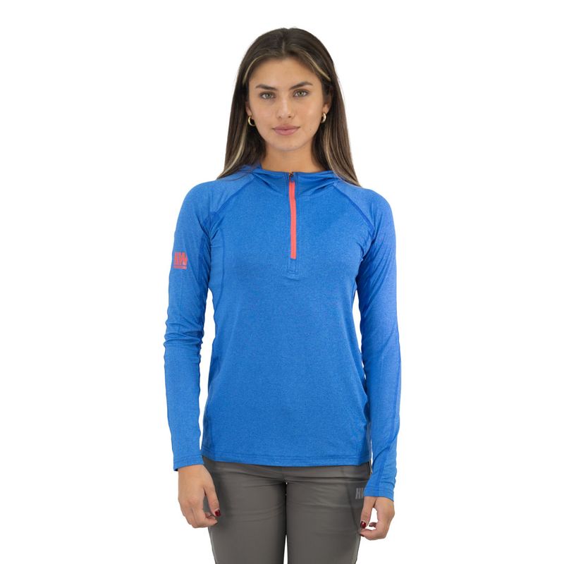 HARDWORK - Polera Dry Fit Electric Blue Spx c/gorro Mujer Manga Larga Hardwork