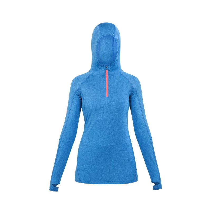 HARDWORK - Polera Dry Fit Electric Blue Spx c/gorro Mujer Manga Larga Hardwork