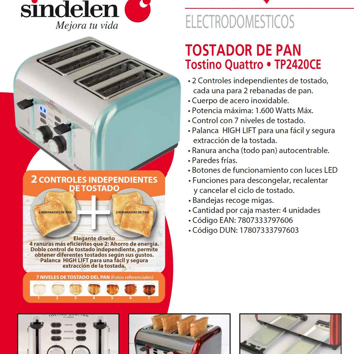 SINDELEN - Tostador Eléctrico 4 Rebanadas Sindelen Tp-2420