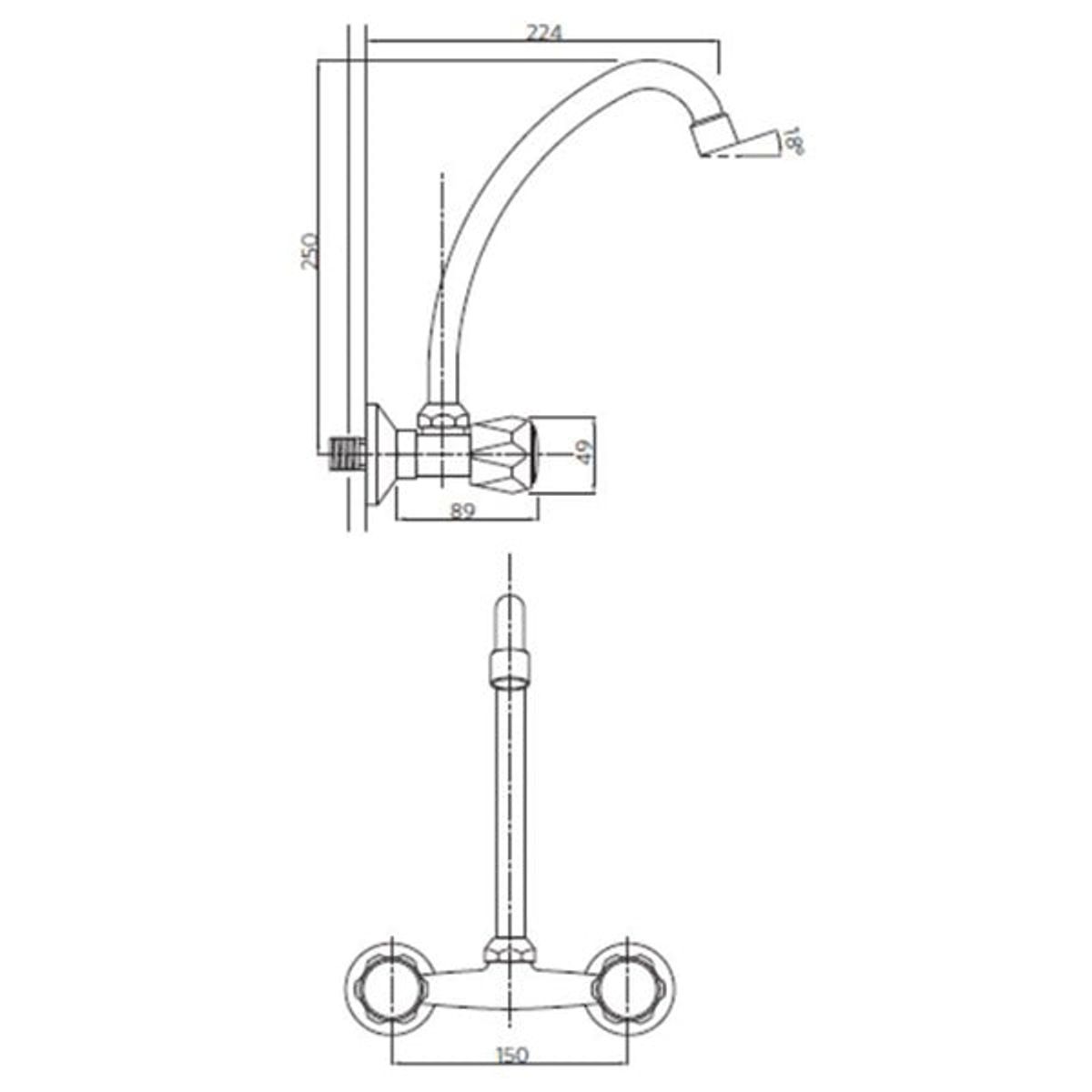STRETTO - Combinación Llave de Pared para Lavaplatos Modelo Mossini Stretto