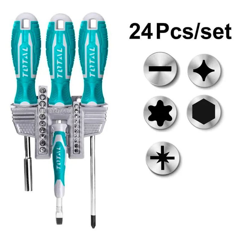 TOTAL TOOLS - Kit Set Juego De Destornilladores Y Puntas 24 Piezas