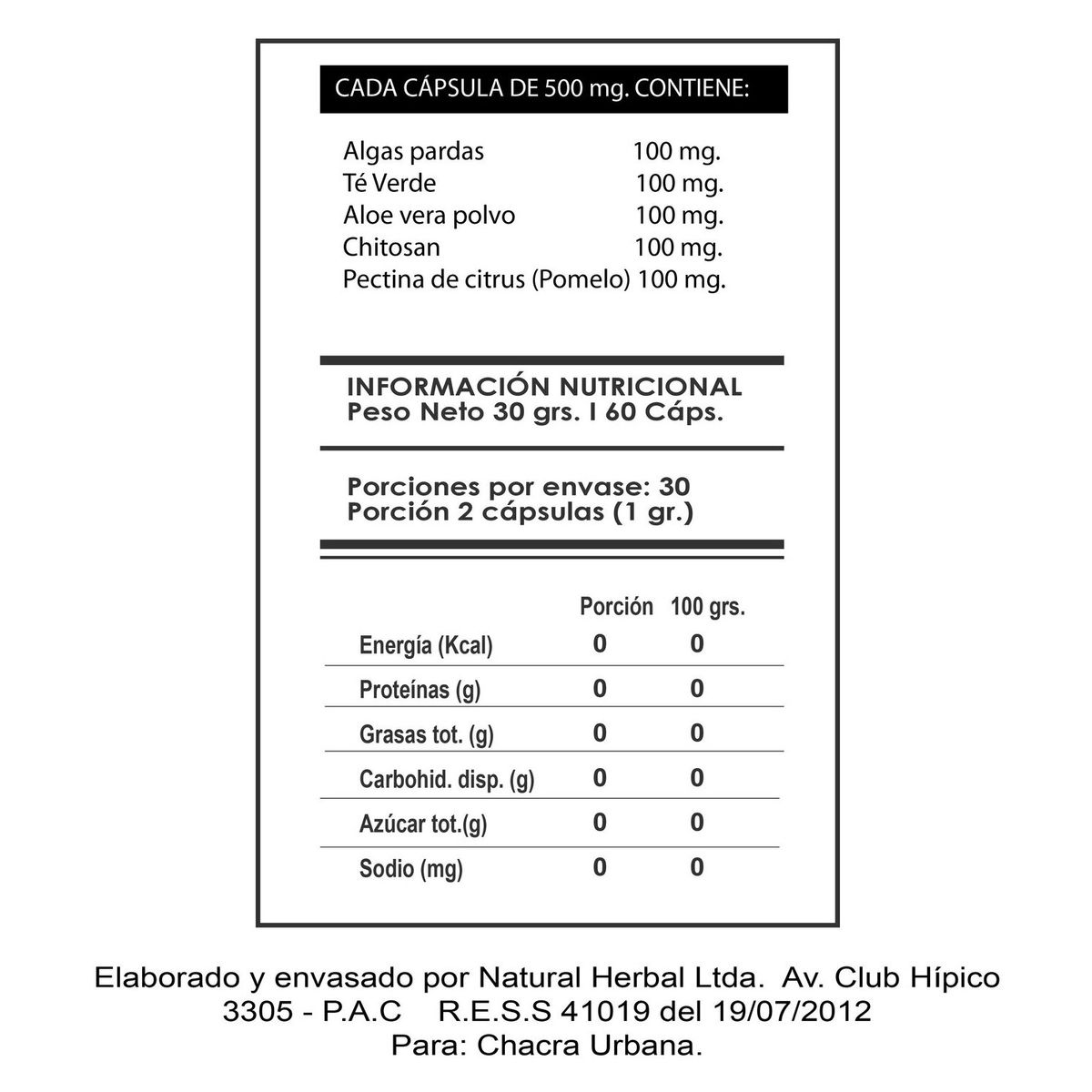 CHACRA URBANA - LINE 60/90  60 CAPSULAS DE 500 mg