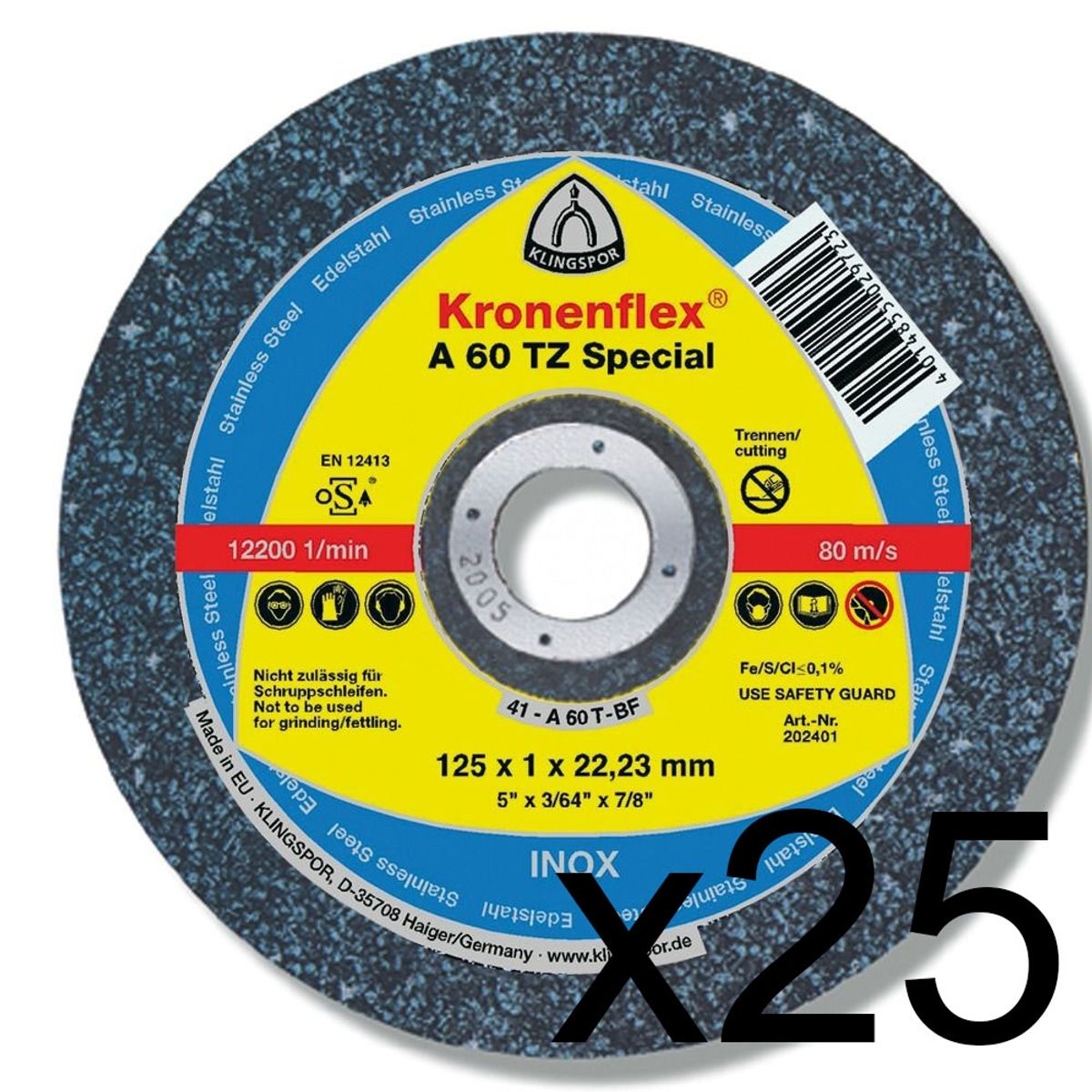 GENERICO - Disco Corte Inox 4.1/2 x 1 mm Klingspor A-60 25 Unidades