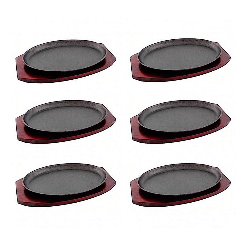 LUGANO - Set 6 Platos Fierro 28cm Con Base Madera