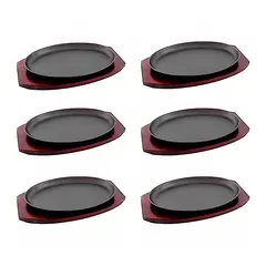 LUGANO - Set 6 Platos Fierro 28cm Con Base Madera