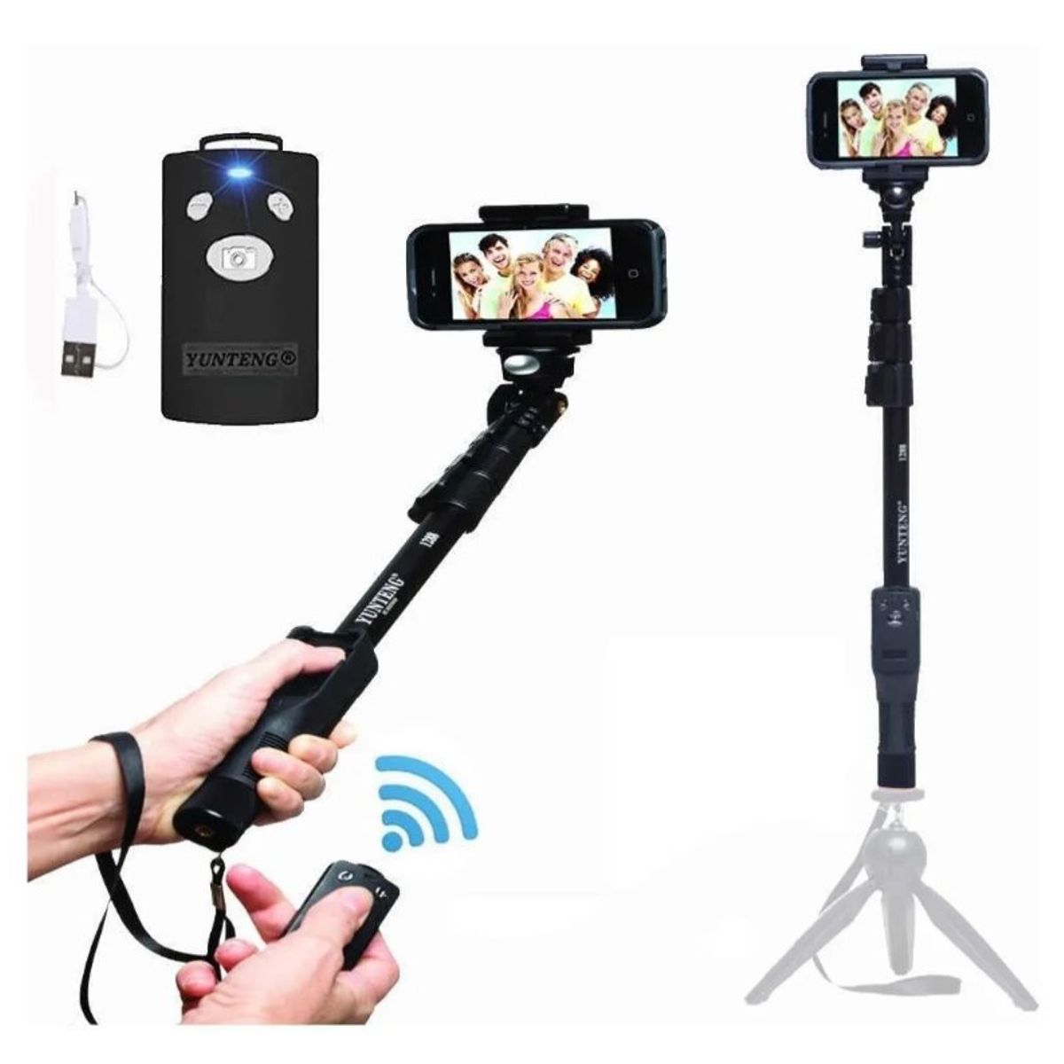 GENERICO - Palo Selfie Regulable 1.25 Mts. Control Bluetooth Recargable