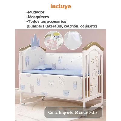 Imagen 2 del producto Cuna Colecho Madera Con Mudador Mosquitero Azul