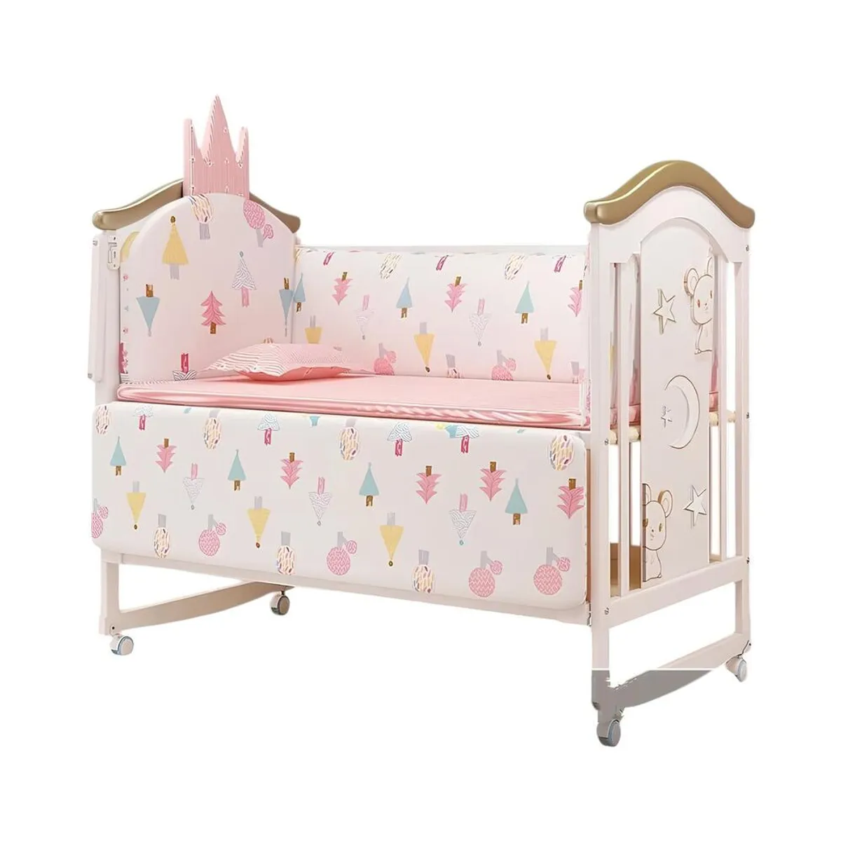 LUBABYCAS - Cuna Colecho Madera Con Mudador Mosquitero Lubabycas Rosada