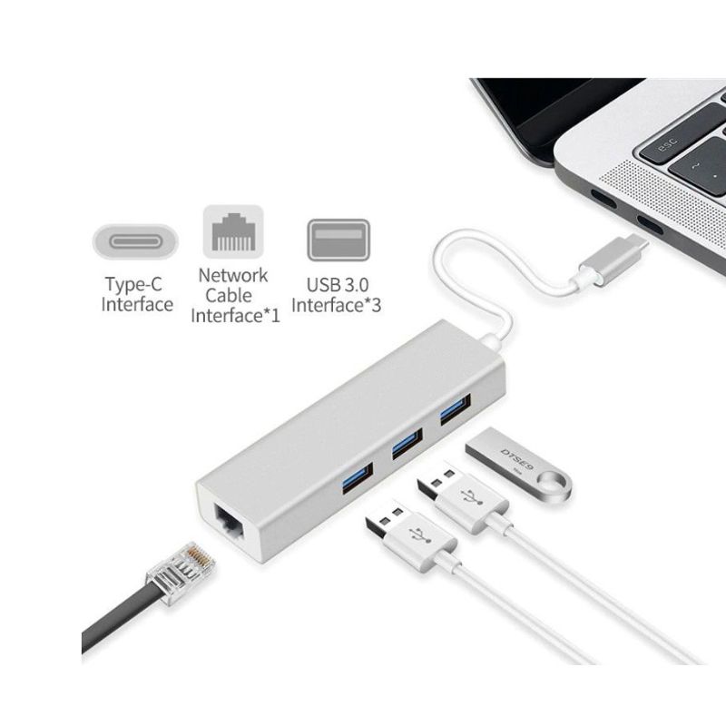 GENERICO - Adaptador MacBook Type-C 3.0 Multifuncion Lan  HUB USB