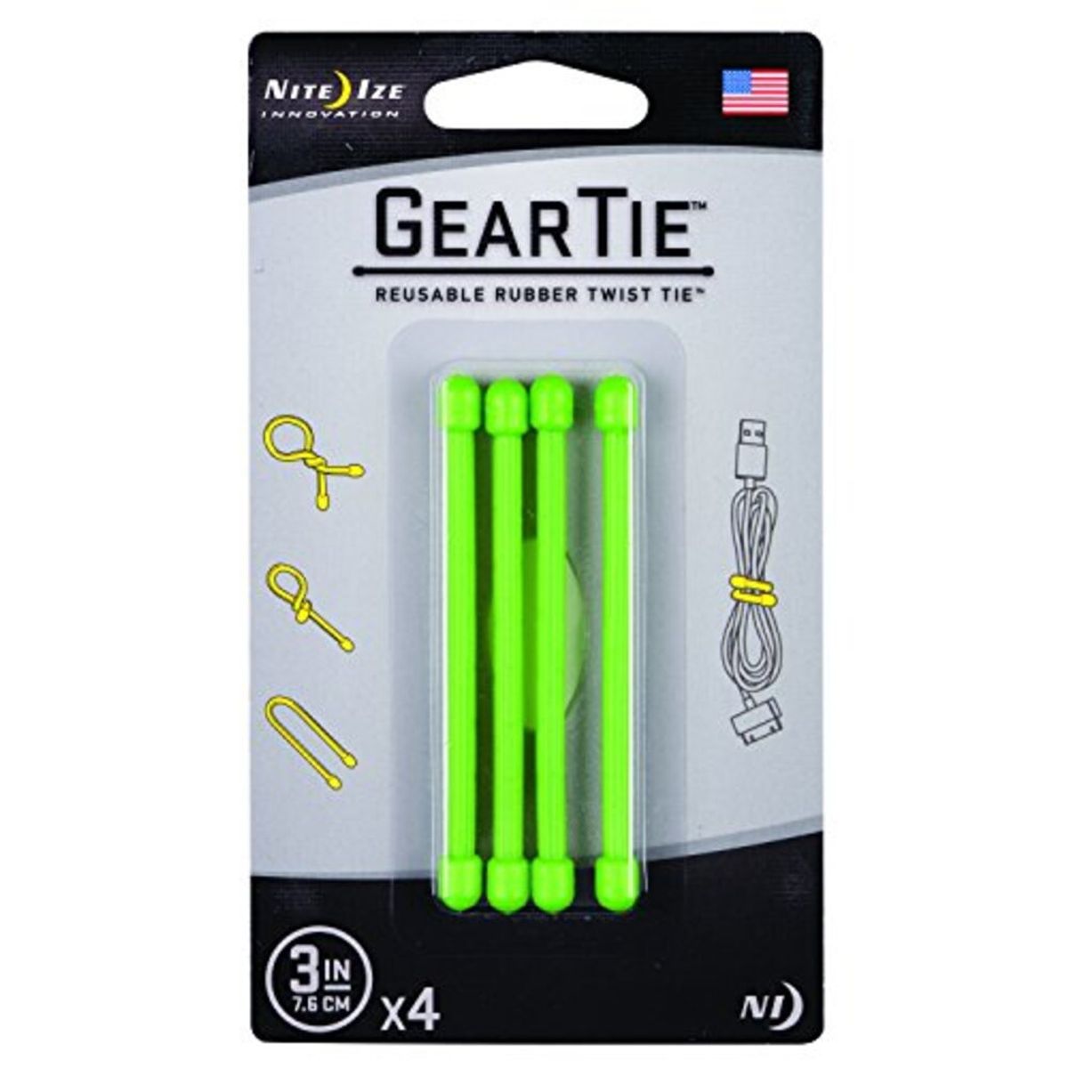 NITE IZE - Pack 4 amarras de goma 7 cm Gear Tie verde Nite ize