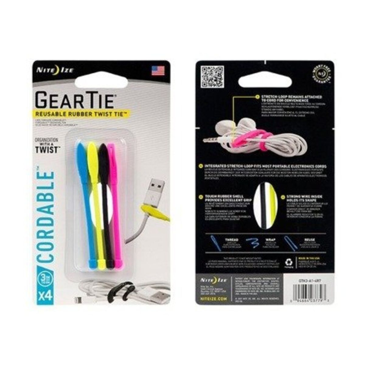 NITE IZE - Pack 4 amarras de goma 7 cm Gear Tie Nite ize