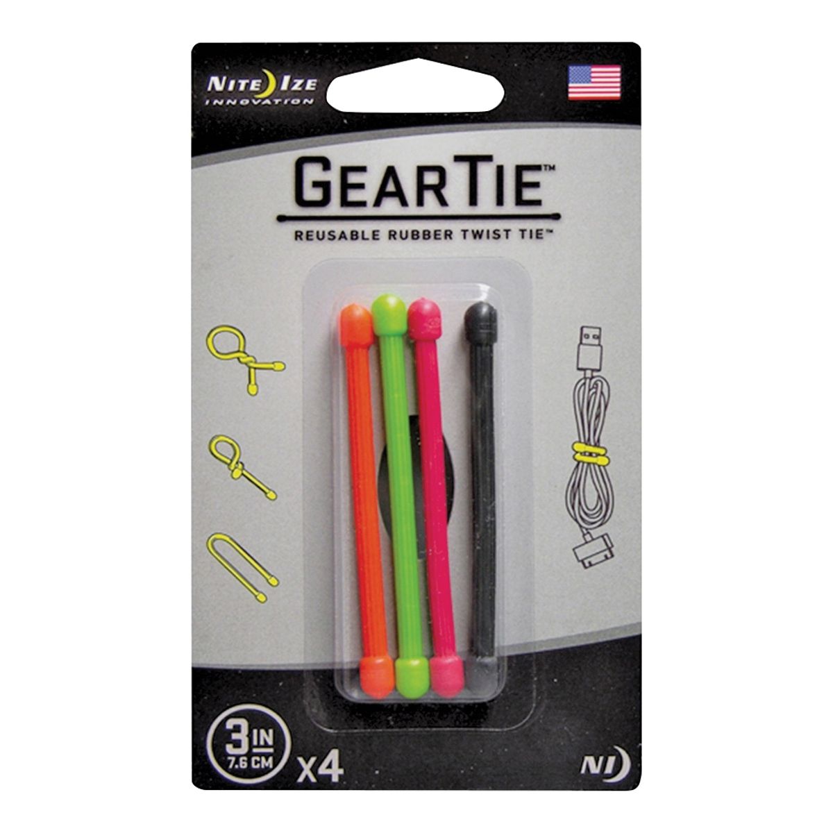 NITE IZE - Pack 4 amarras de goma 7 cm Gear Tie Nite ize