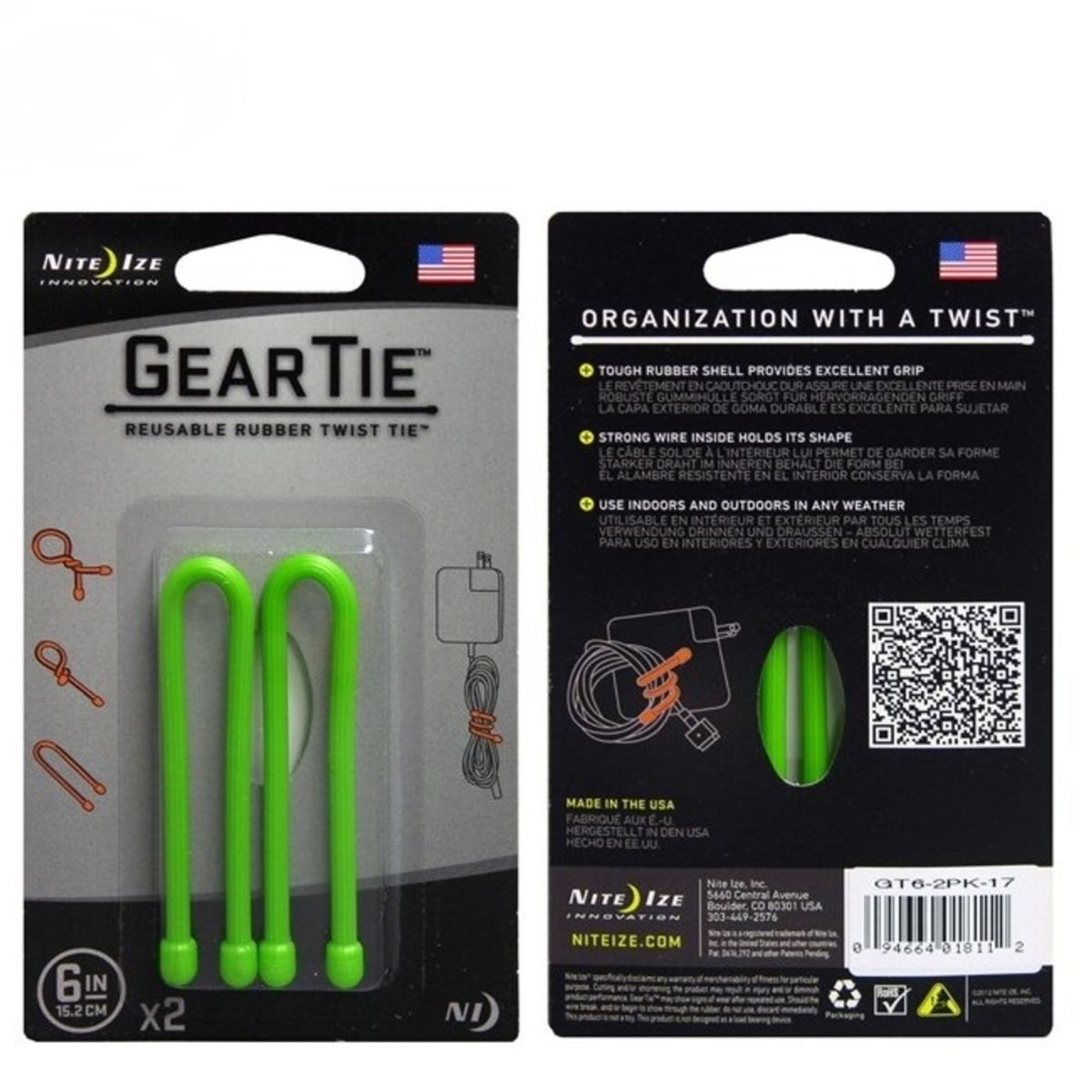 NITE IZE - Pack 2 amarras reutilizables Gear Tie verde Nite ize