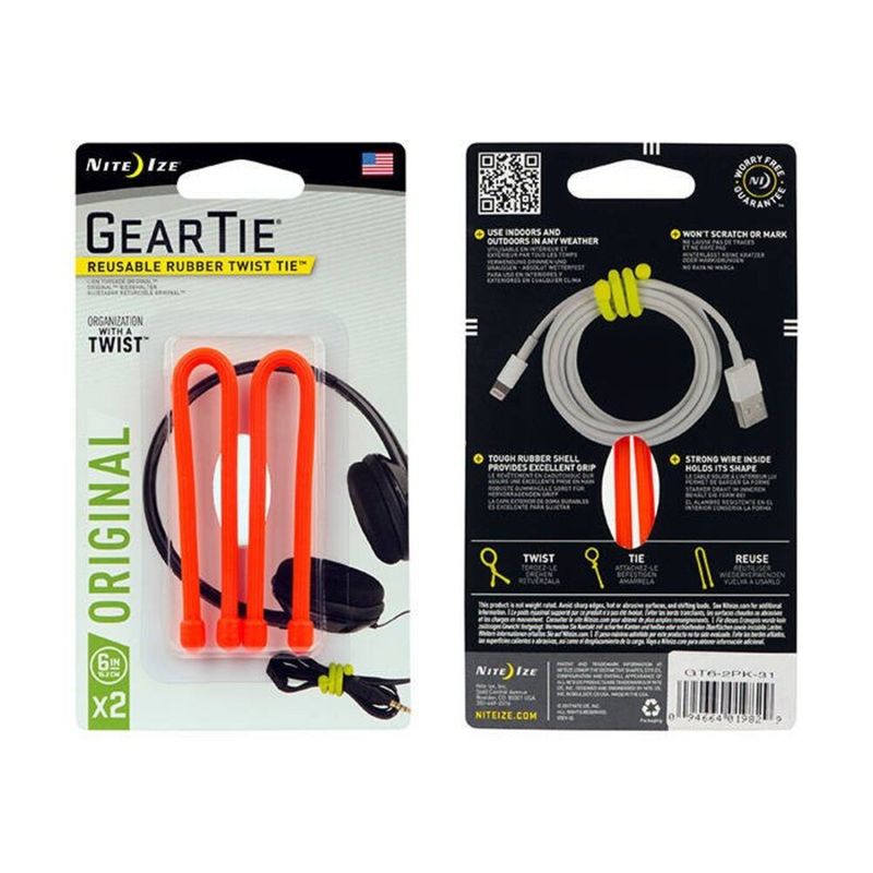 NITE IZE - Pack 2 amarras reutilizables Gear Tie naranjo Nite ize