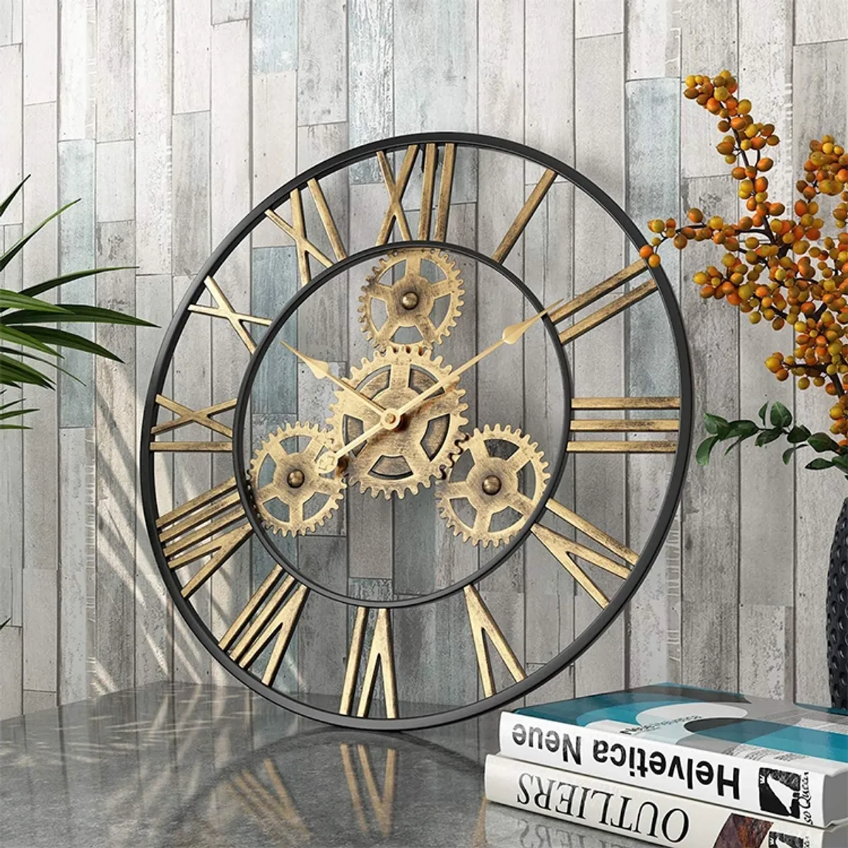 BOHEMIK - Reloj Mural Estilo Clásico Negro numero Dorados Metalico