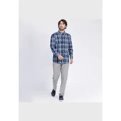 KOTTING - Camisa Manga Larga Fantasía Premium Regular Fit Botón Cuello Azul marino