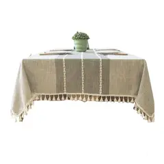 BOHEMIK - Mantel Tonos Gris Piedra Con Bordados Blancos Centrales