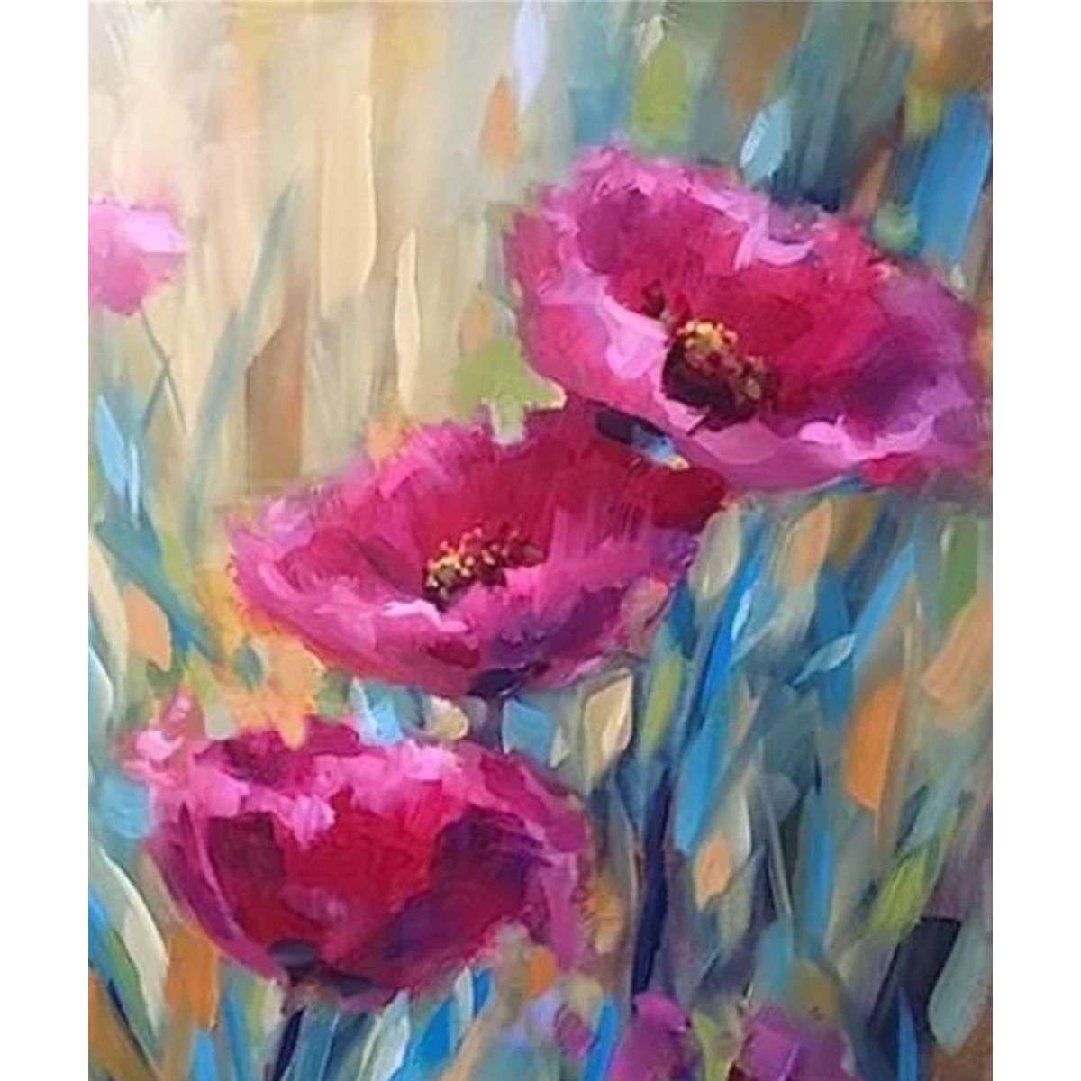 MI ARTE OCIO CONSENTIDO - Pintura por diamantes flores fucsias 20x25 cm