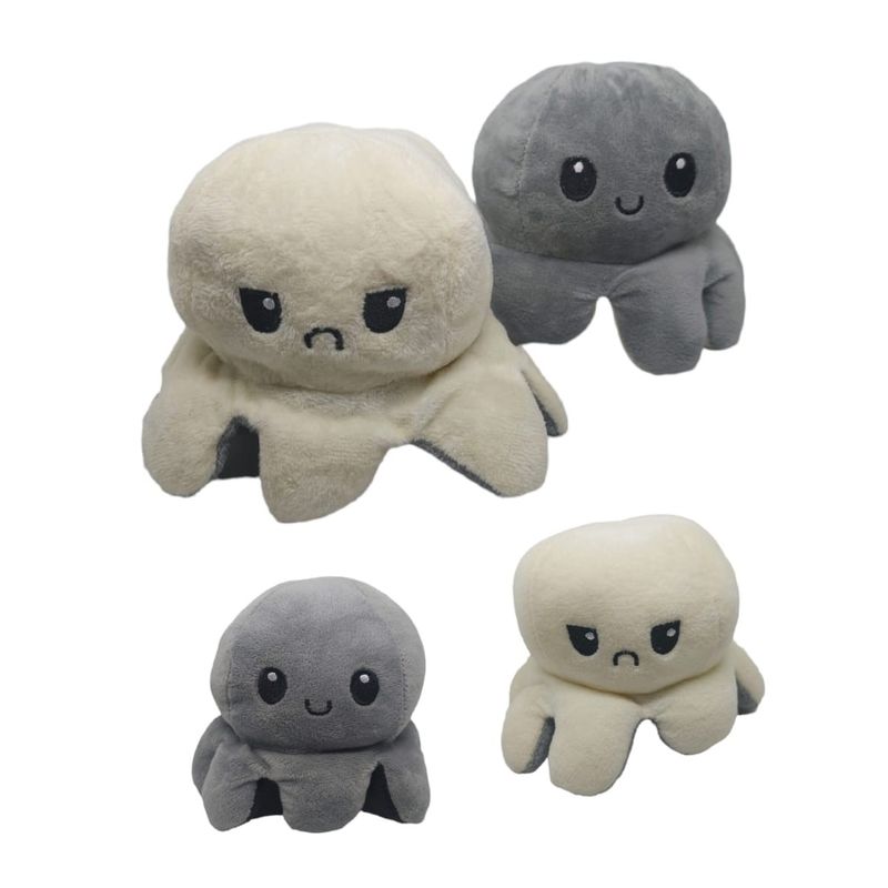 GENERICO - Peluche Pulpo Reversible Gris- Blanco