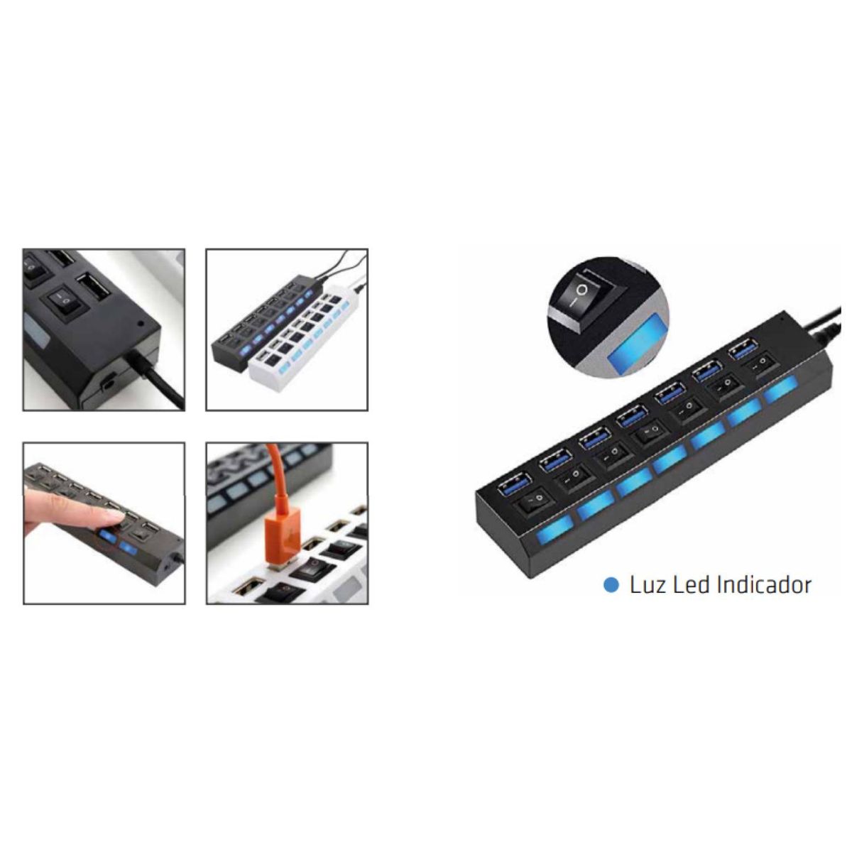 TECNOLAB - HUB USB 7 Puertos USB 3.0 Negro Tecnolab