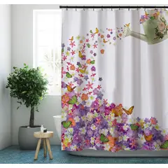 BJ HOGAR - Cortina Baño Ducha Tela Impermeable Género Grueso 600g Flores