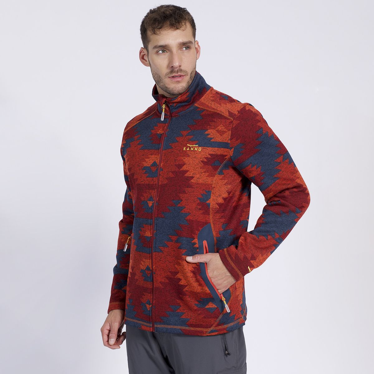 KANNU - Polar Etnico Print Full Zip Hombre Rojo KANNU