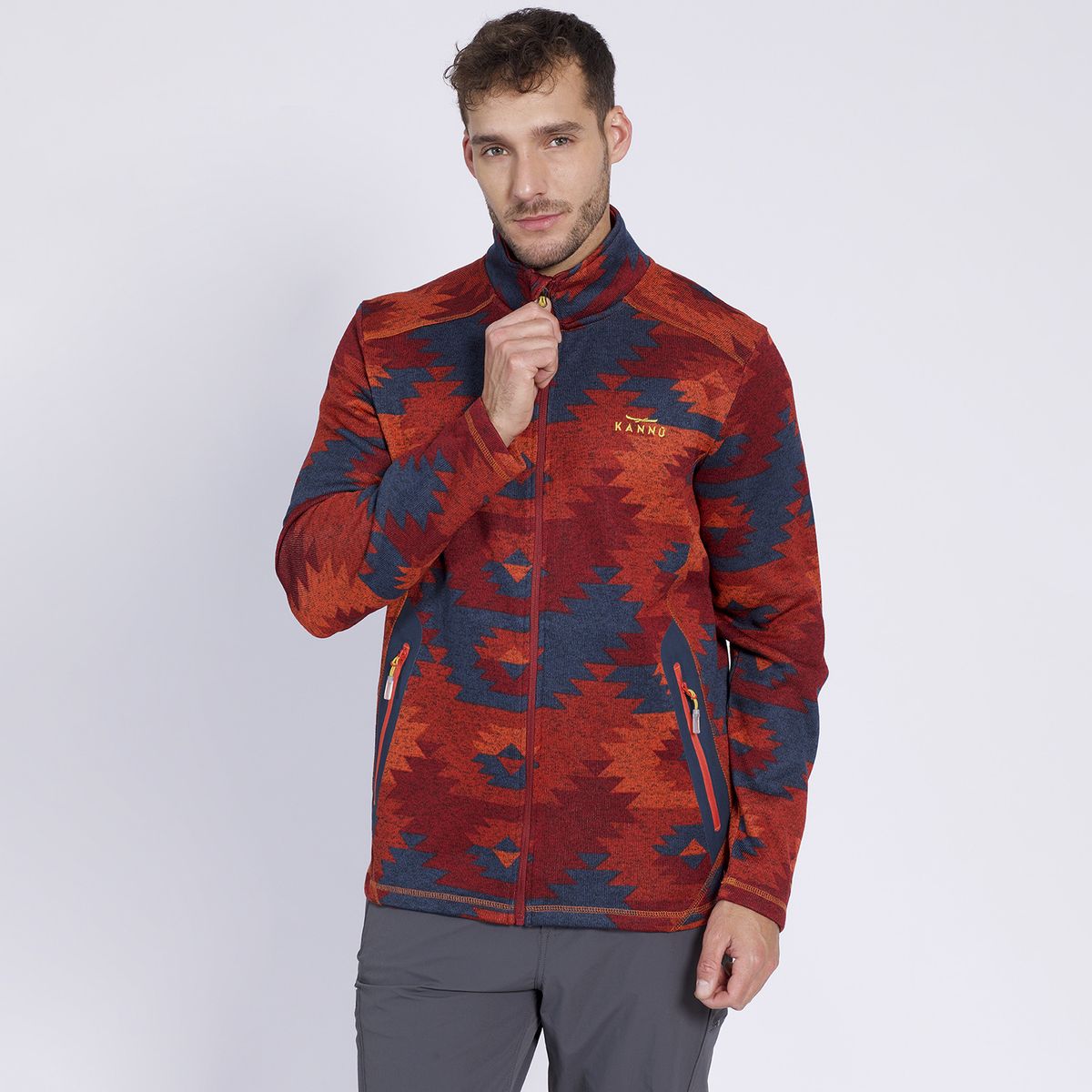 KANNU - Polar Etnico Print Full Zip Hombre Rojo KANNU