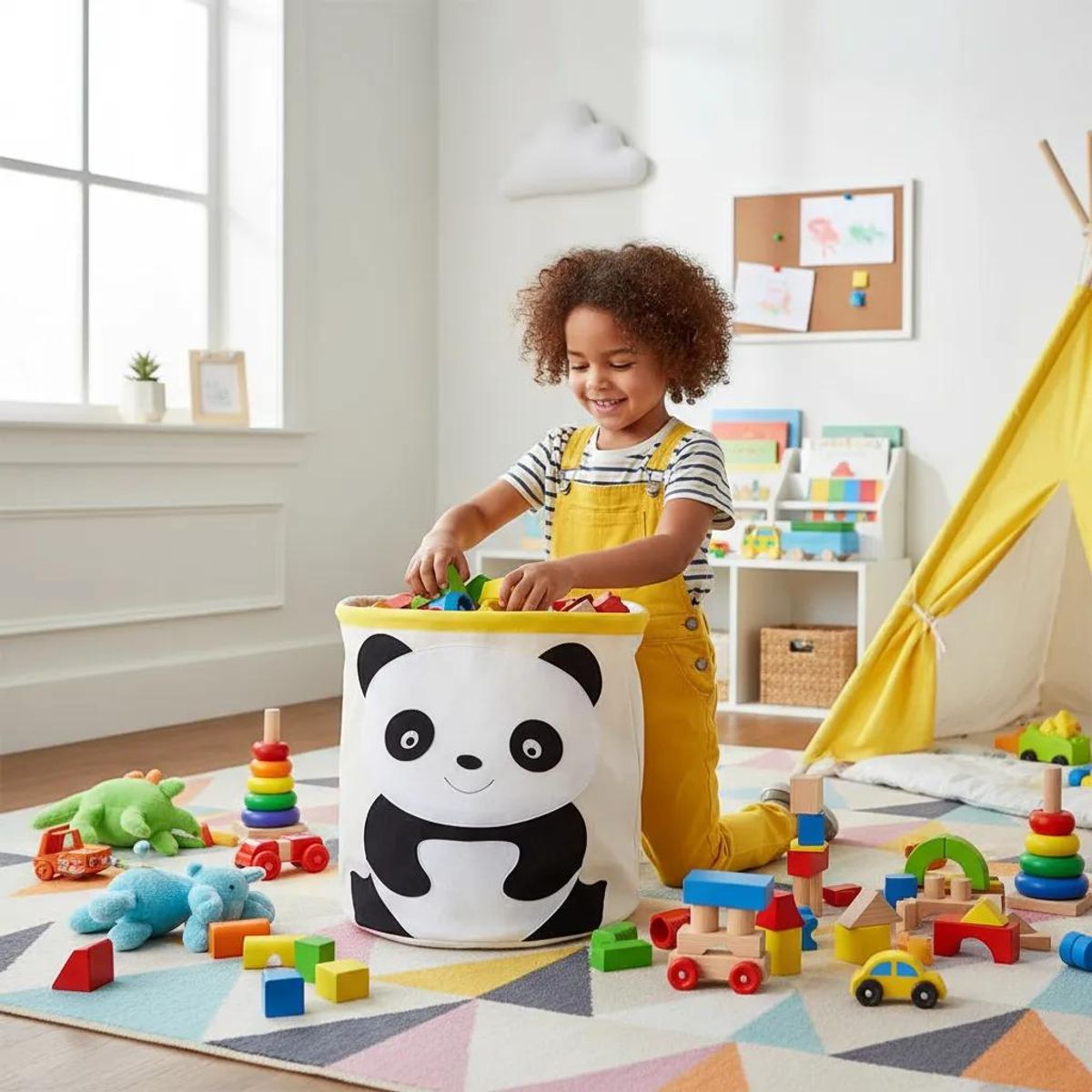 HAOKIDS - Canasto organizador para juguetes o ropa Lona impermeable oso panda
