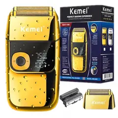 KEMEI - MAQUINA DE AFEITAR PROFESIONAL INALAMBRICA USB CARCASA METALICA DORADA