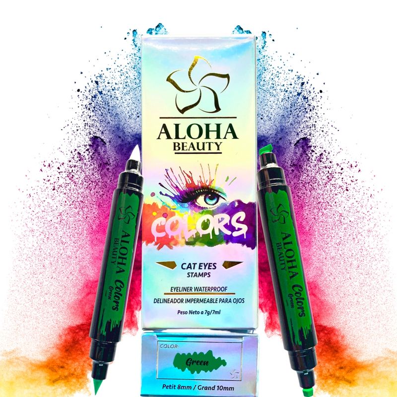 GENERICO - Delineador Cat Eyes Stamps GREEN (Kit 4 en 1) de Aloha Beauty