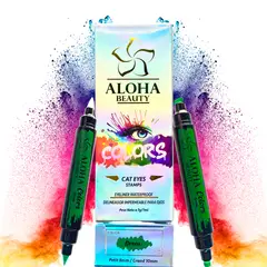 GENERICO - Delineador Cat Eyes Stamps GREEN (Kit 4 en 1) de Aloha Beauty