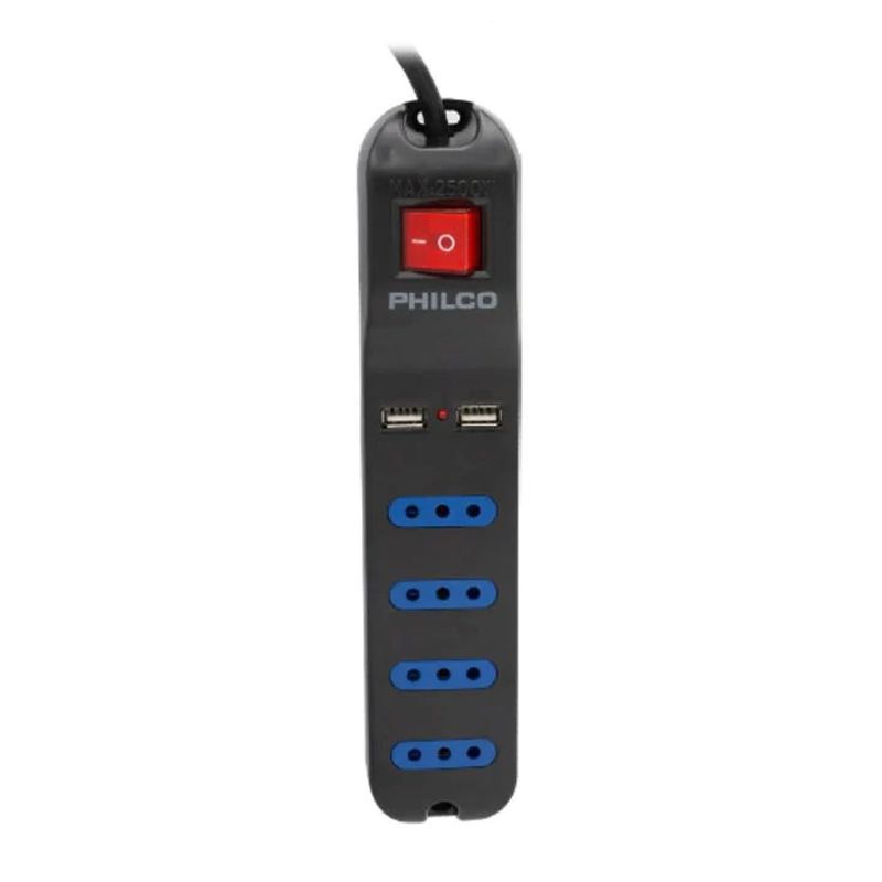 PHILCO - Alargador Extensión Philco 4 POS y 2 USB Negro