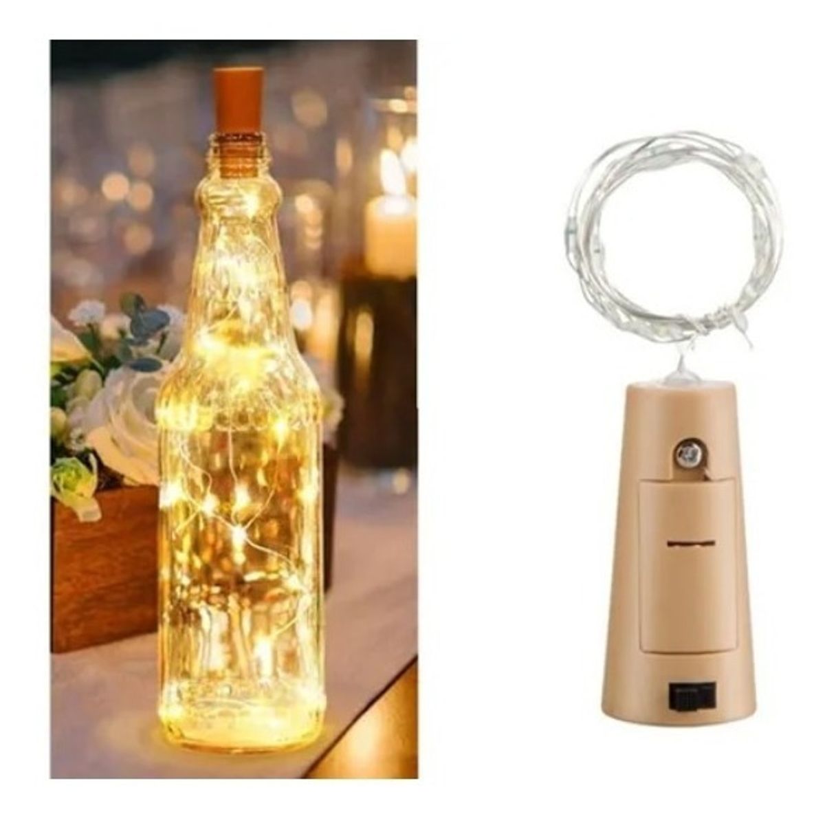 GENERICO - Pack X2 Luces Corcho Hada Alambre Micro Led Boda Deco Blanco Calido