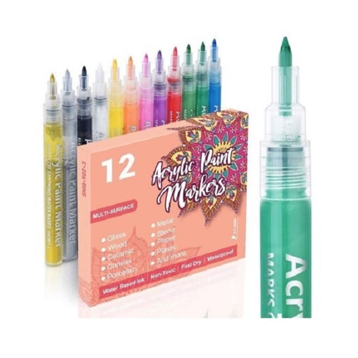 PANGUI TOYS - Lápices Acrílicos Marcador 12 Colores Punta Redonda