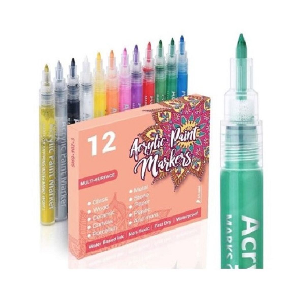 PANGUI TOYS - Lápices Acrílicos Marcador 12 Colores Punta Redonda