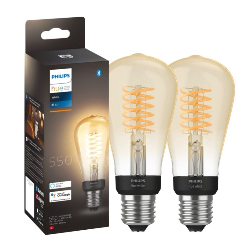 PHILIPS HUE - Set 2 Philips Hue Filamento Vintage Luz Ambar Zigbee S64 BT E27 7W