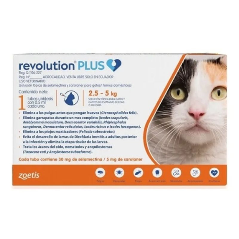 GENERICO - Pipeta Antiparasitaria Revolution Plus 0,5ml Gatos 2,5 A 5kg