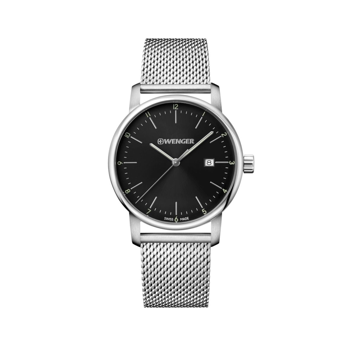 WENGER - Reloj Urban Classic correa mesh plata dial negro Wenger