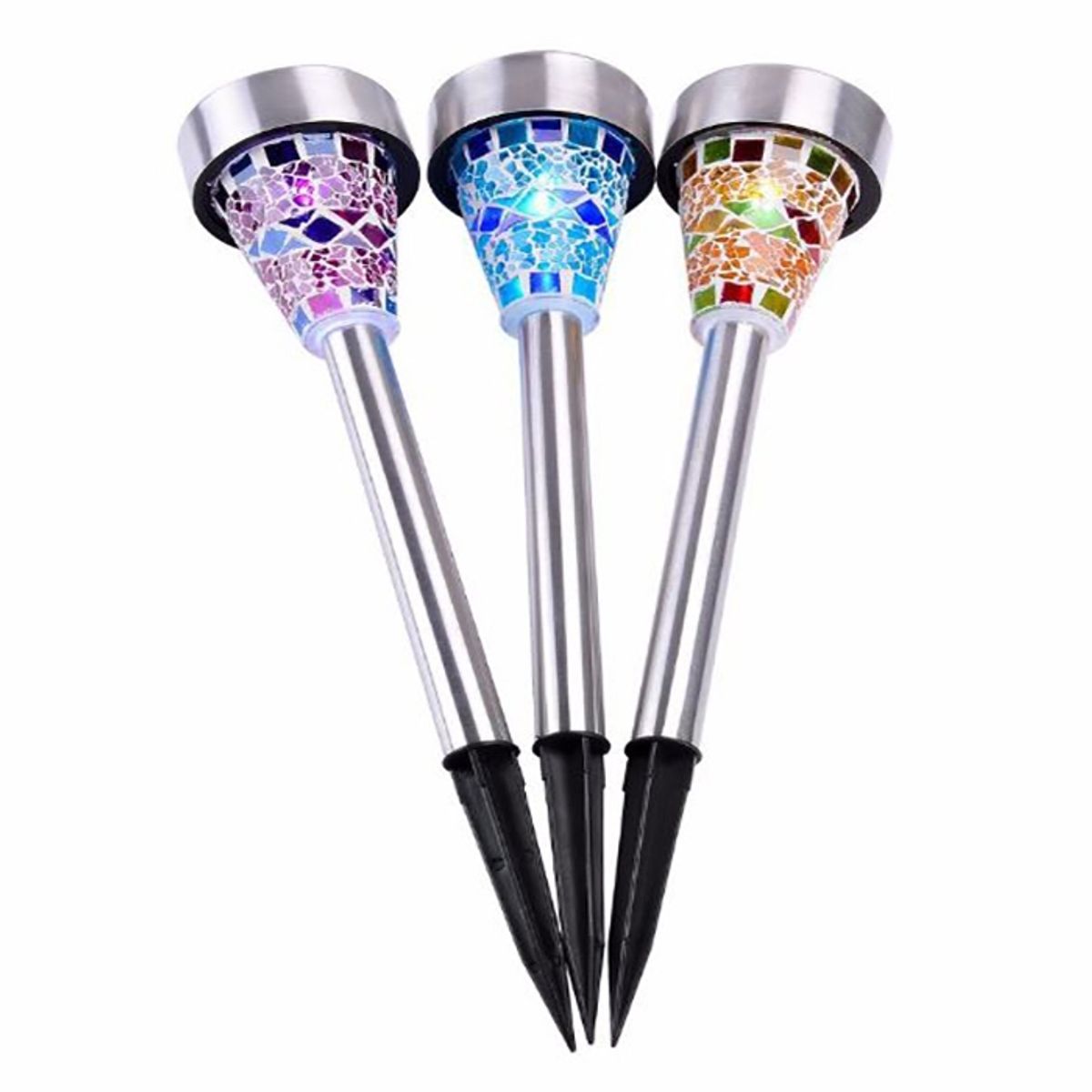 GENERICO - Foco Led solar estilo mosaico con estaca para jardín Pack 3uds