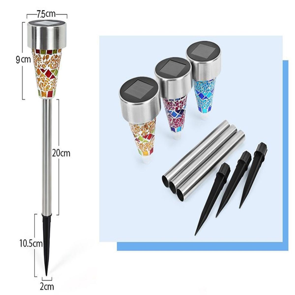 GENERICO - Foco Led solar estilo mosaico con estaca para jardín Pack 3uds