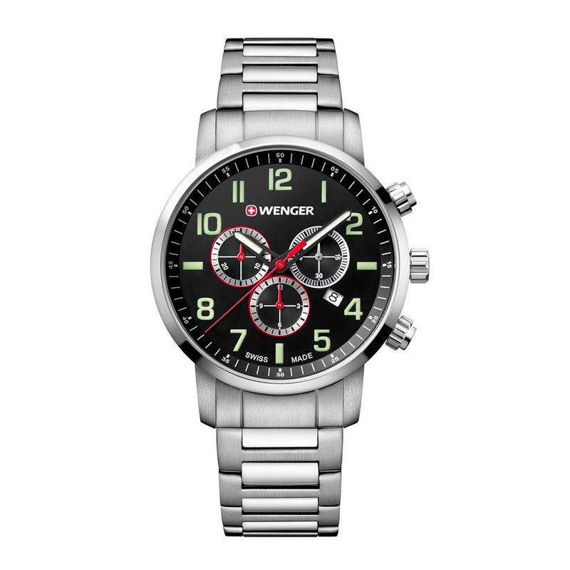 WENGER - Reloj ATTITUDE CHRONO correa de acero dial negro Wenger