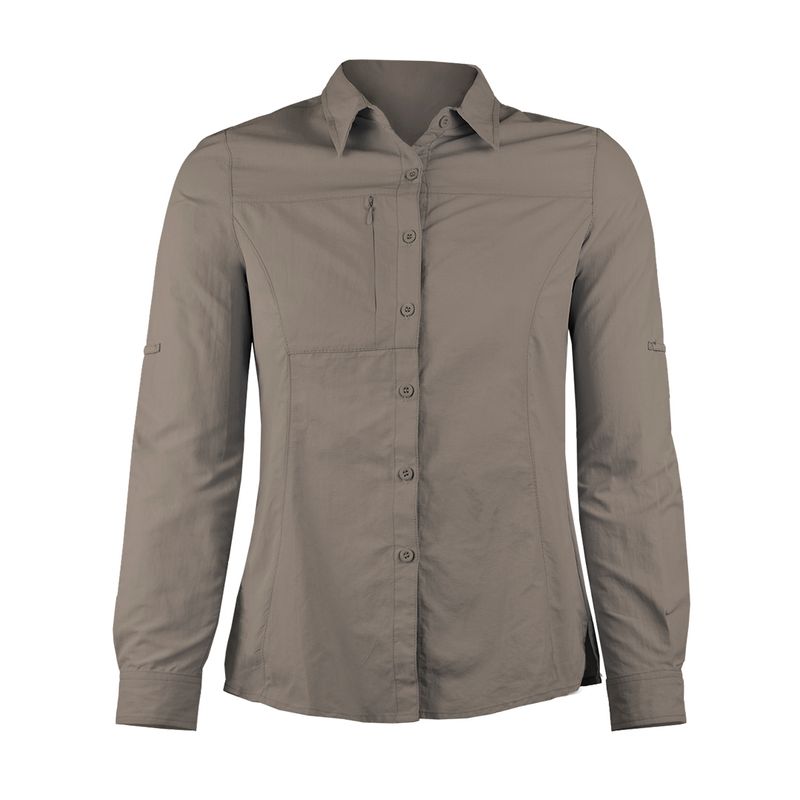 ANDESLAND OUTDOOR APPAREL - Blusa Trekking Ripstop Manga Larga UPF50 Fénec Khaki Mujer.-